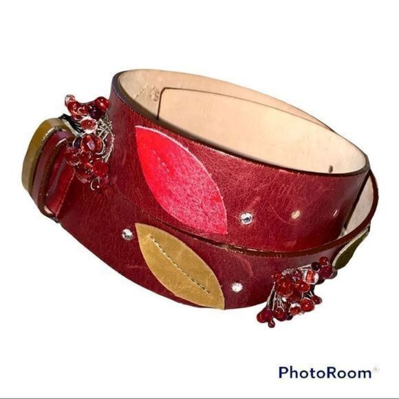 Streets Ahead Los Angeles leather leaf cutout beaded‎ wire belt buckle belt main image 6